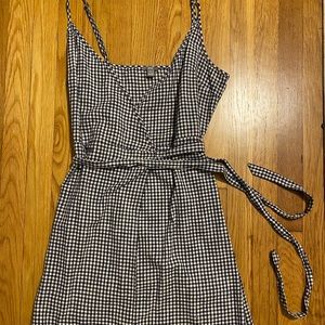 Aerie navy blue gingham wrap dress